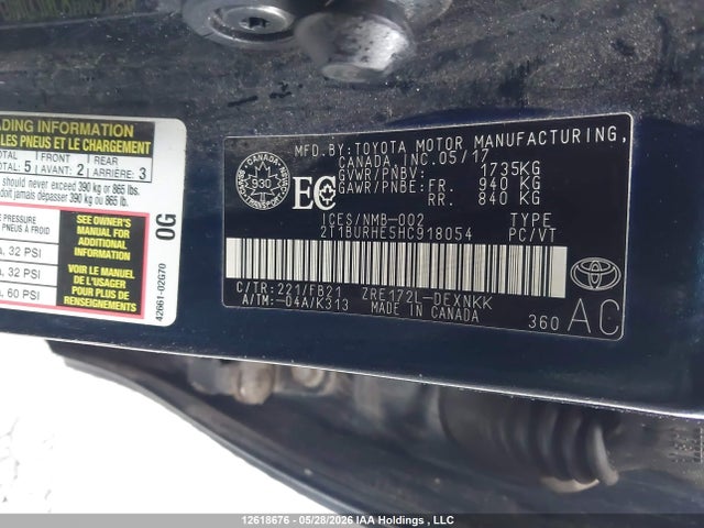 Aukcja sprzedaży 2017 Toyota Corolla Le, vin: 2T1BURHE5HC918054, numer aukcji: 12618676
