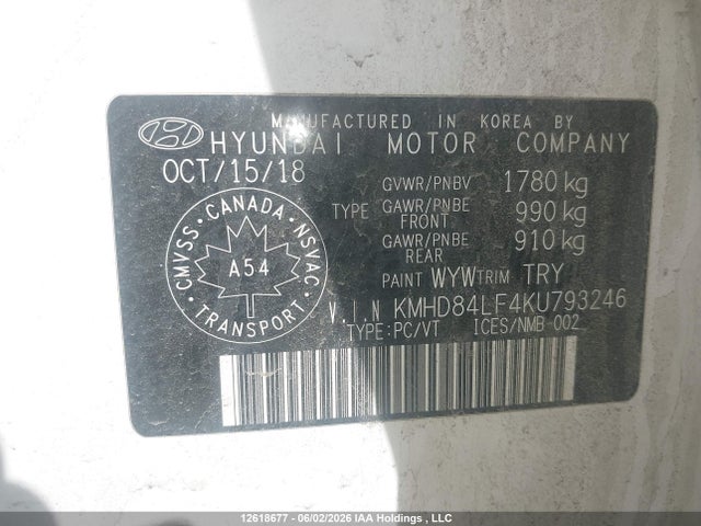 KMHD84LF4KU793246 Hyundai Elantra Preferred