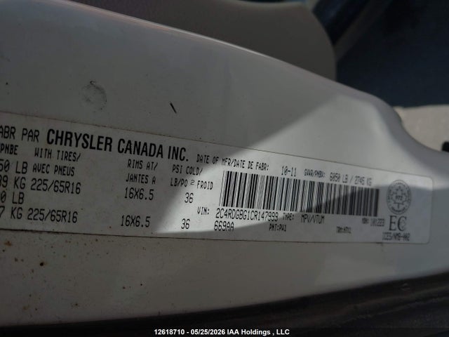 2012 Dodge Grand Caravan Se მანქანა იყიდება აუქციონზე, vin: 2C4RDGBG1CR147999, აუქციონის ნომერი: 12618710