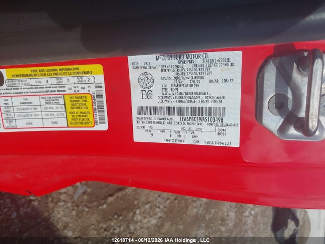 12618714 :رقم المزاد ، 1FA6P8CF9M5103498 vin ، 2021 Ford Mustang Gt مزاد بيع