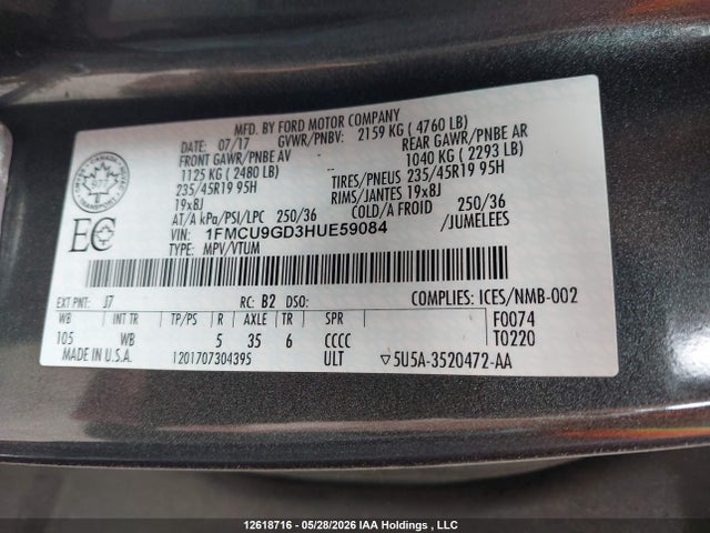 Ford ESCAPE SE 2017 1FMCU9GD3HUE59084 Image 18