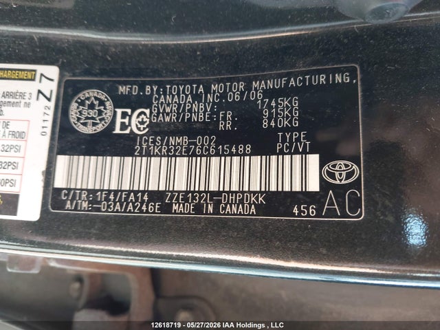 Aukcja sprzedaży 2006 Toyota Matrix Xr/xrs, vin: 2T1KR32E76C615488, numer aukcji: 12618719