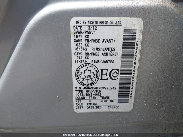 Aukcja sprzedaży 2012 Nissan Rogue S/sv, vin: JN8AS5MT9CW293242, numer aukcji: 12618724