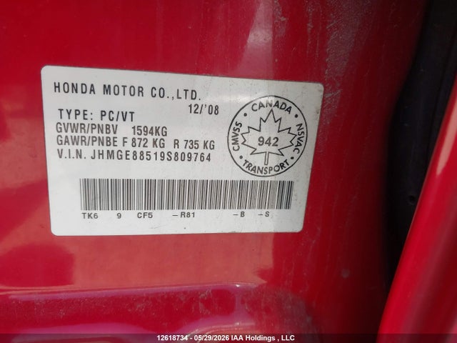 Auction sale of the 2009 Honda Fit Lx, vin: JHMGE88519S809764, lot number: 12618734