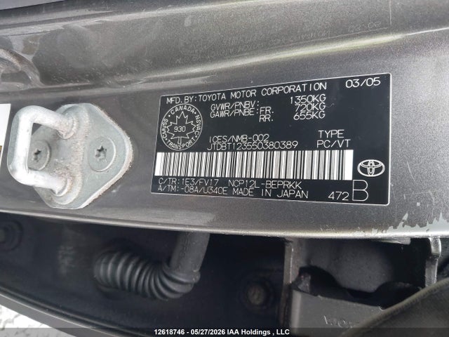 2005 Toyota Echo მანქანა იყიდება აუქციონზე, vin: JTDBT123550380389, აუქციონის ნომერი: 12618746