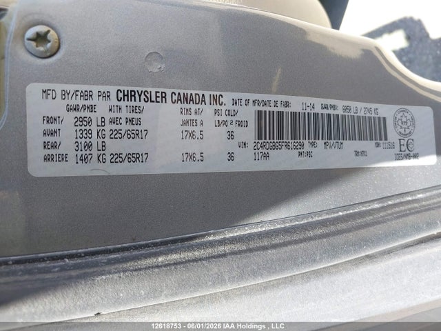 2015 Dodge Grand Caravan Se მანქანა იყიდება აუქციონზე, vin: 2C4RDGBG5FR616290, აუქციონის ნომერი: 12618753