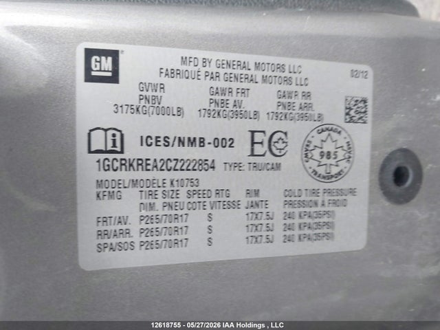 Aukcja sprzedaży 2012 Chevrolet Silverado 1500 Ls, vin: 1GCRKREA2CZ222854, numer aukcji: 12618755