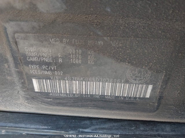Aukcja sprzedaży 2013 Subaru Legacy 2.5i Premium, vin: 4S3BMGB66D3036061, numer aukcji: 12618762