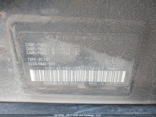 Aukcja sprzedaży 2013 Subaru Legacy 2.5i Premium, vin: 4S3BMGB66D3036061, numer aukcji: 12618762