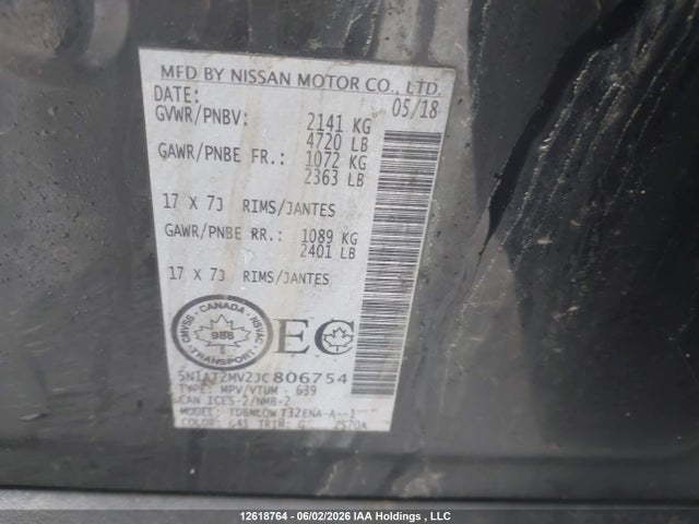 Продаж на аукціоні авто 2018 Nissan Rogue Midnight Edition/s/sl/sl W/propilot Assist/sv, vin: 5N1AT2MV2JC806754, номер лоту: 12618764