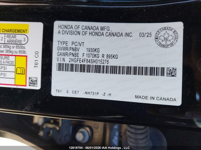 Продаж на аукціоні авто 2025 Honda Civic Sport Hybrid/sport Touring Hybrid, vin: 2HGFE4F84SH015276, номер лоту: 12618784