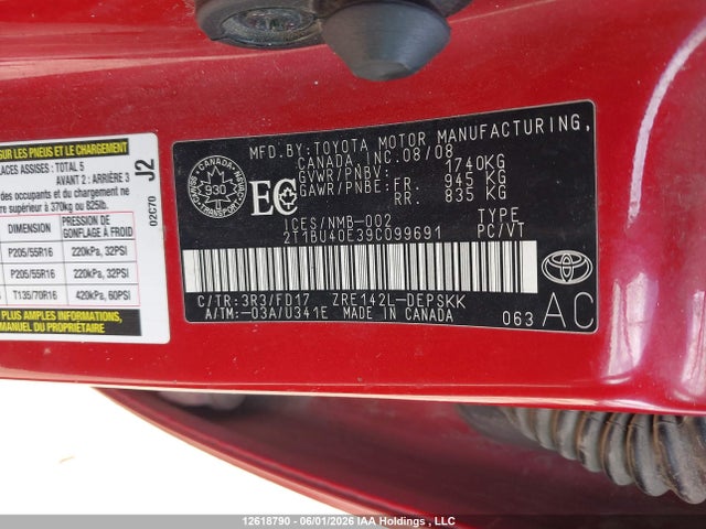 Aukcja sprzedaży 2009 Toyota Corolla S/le/xle, vin: 2T1BU40E39C099691, numer aukcji: 12618790