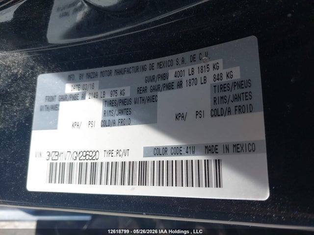 Продаж на аукціоні авто 2016 Mazda Mazda3 Gs, vin: 3MZBM1V7XGM296920, номер лоту: 12618799