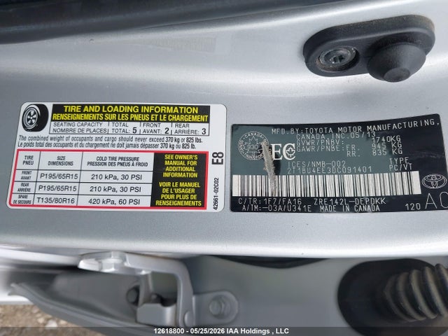 2013 Toyota Corolla S/le მანქანა იყიდება აუქციონზე, vin: 2T1BU4EE3DC091401, აუქციონის ნომერი: 12618800