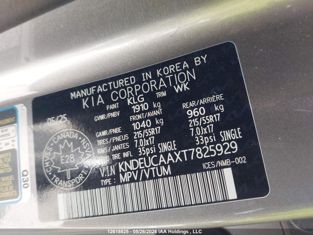 Aukcja sprzedaży 2026 Kia Seltos S, vin: KNDEUCAAXT7825929, numer aukcji: 12618825