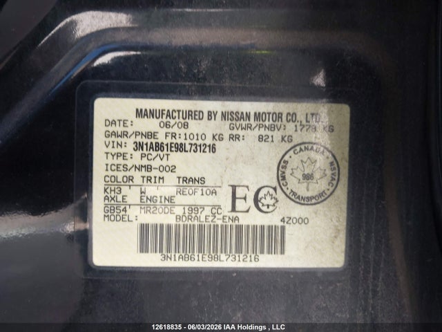 Продаж на аукціоні авто 2008 Nissan Sentra, vin: 3N1AB61E98L731216, номер лоту: 12618835