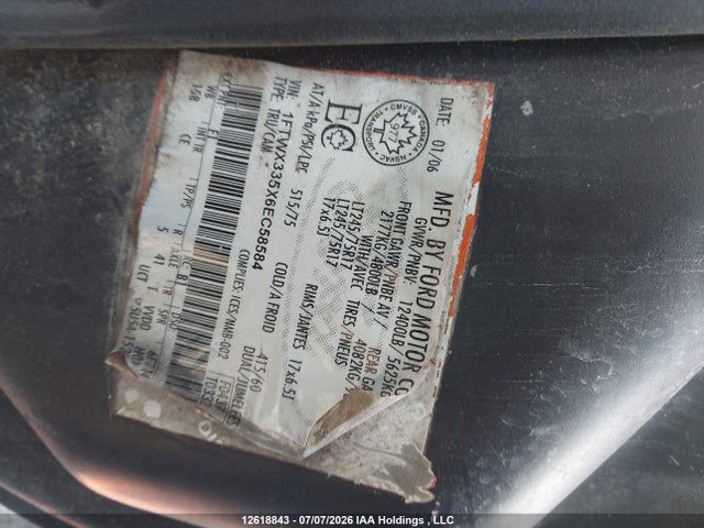 2006 Ford F350 მანქანა იყიდება აუქციონზე, vin: 1FTWX335X6EC58584, აუქციონის ნომერი: 12618843