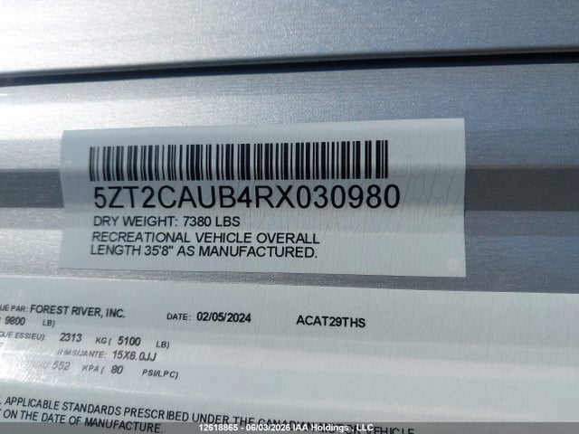 Продажа на аукционе авто 2024 Coachmen Catalina, vin: 5ZT2CAUB4RX030980, номер лота: 12618865