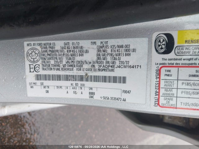 Продаж на аукціоні авто 2012 Ford Fiesta Se, vin: 3FADP4EJ4CM164171, номер лоту: 12618876