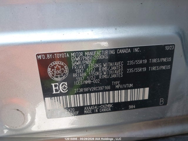 12618895 :رقم المزاد ، 2T3R1RFV2RC397166 vin ، 2024 Toyota Rav4 Xle مزاد بيع