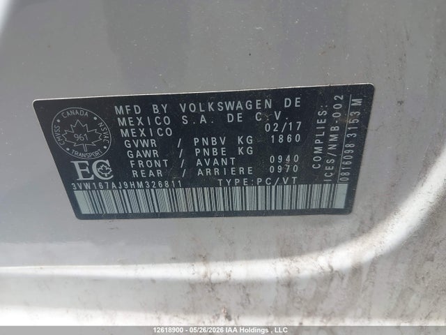 Aukcja sprzedaży 2017 Volkswagen Jetta S, vin: 3VW167AJ9HM326811, numer aukcji: 12618900