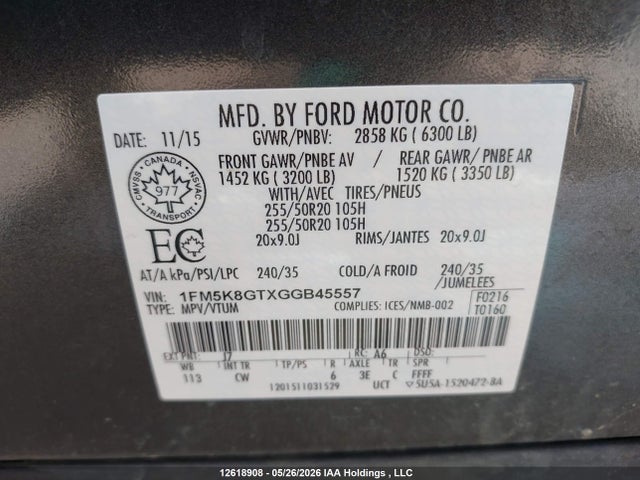 Ford EXPLORER SPORT 2016 1FM5K8GTXGGB45557 Image 9
