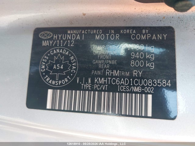 12618910 :رقم المزاد ، KMHTC6AD1CU083584 vin ، 2012 Hyundai Veloster Tech مزاد بيع