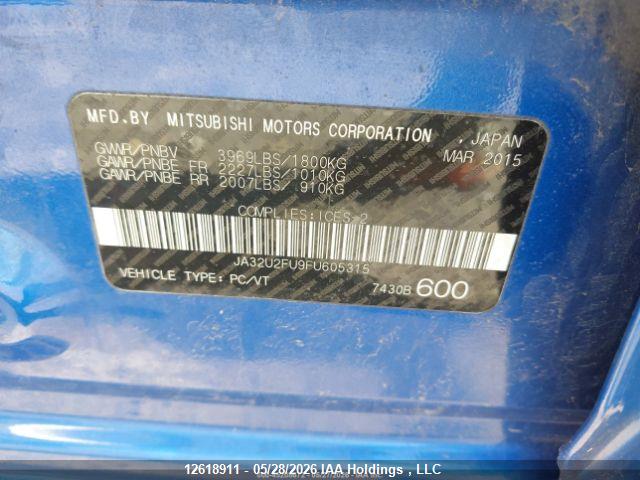 2015 Mitsubishi Lancer Gt/se მანქანა იყიდება აუქციონზე, vin: JA32U2FU9FU605315, აუქციონის ნომერი: 12618911
