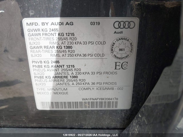 2019 Audi Q5 Technik S-line მანქანა იყიდება აუქციონზე, vin: WA1FNAFY8K2084178, აუქციონის ნომერი: 12618922