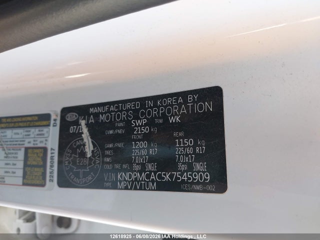 Aukcja sprzedaży 2019 Kia Sportage Lx, vin: KNDPMCAC5K7545909, numer aukcji: 12618925