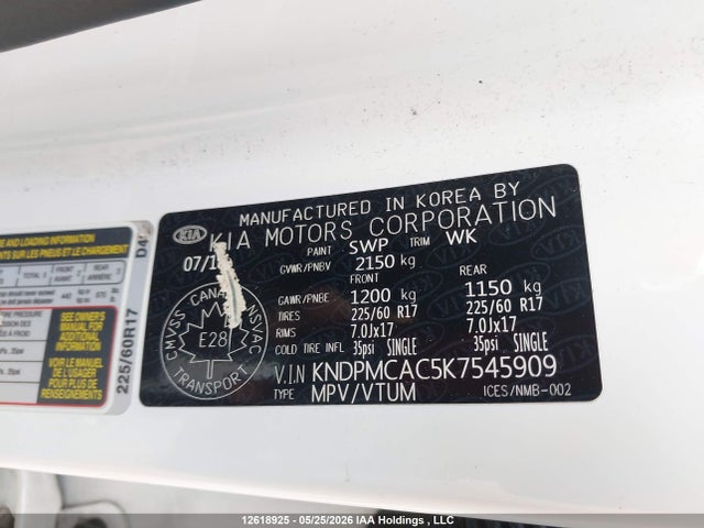 Aukcja sprzedaży 2019 Kia Sportage Lx, vin: KNDPMCAC5K7545909, numer aukcji: 12618925