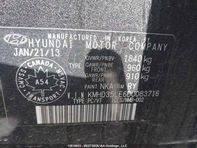 Продаж на аукціоні авто 2013 Hyundai Elantra Gt Se, vin: KMHD35LE6DU083716, номер лоту: 12618933