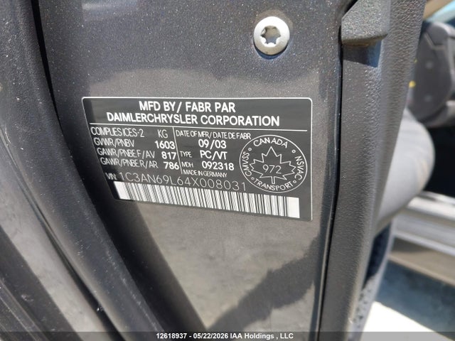Продаж на аукціоні авто 2004 Chrysler Crossfire Limited, vin: 1C3AN69L64X008031, номер лоту: 12618937