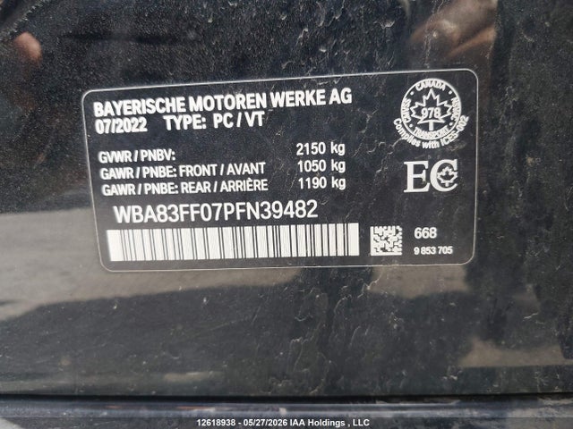 2023 Bmw 330xi მანქანა იყიდება აუქციონზე, vin: WBA83FF07PFN39482, აუქციონის ნომერი: 12618938