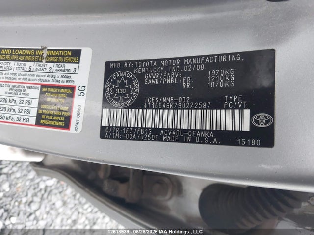 Продаж на аукціоні авто 2009 Toyota Camry Le, vin: 4T1BE46K79U272587, номер лоту: 12618939