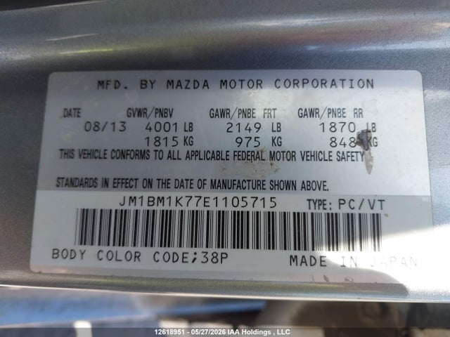 JM1BM1K77E1105715 Mazda Mazda3 Gx-sky