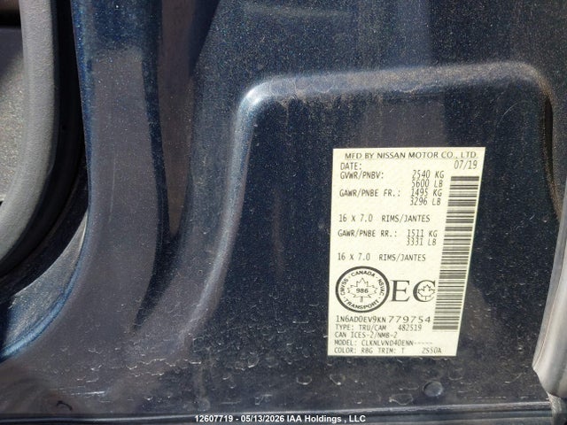 1N6AD0EV9KN779754 Nissan Frontier Pro-4x