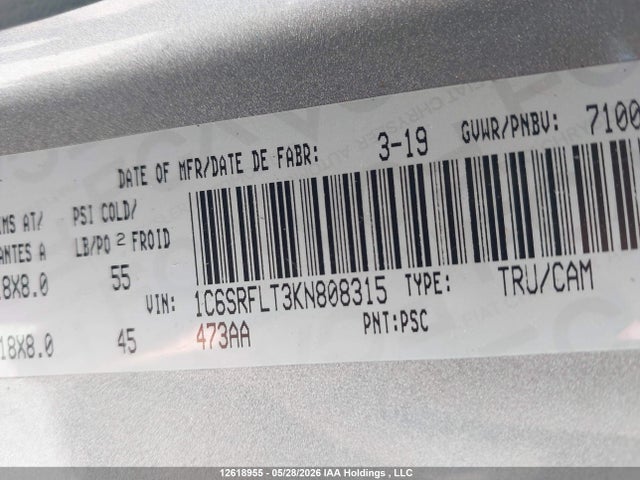 Продажа на аукционе авто 2019 Ram 1500 Rebel, vin: 1C6SRFLT3KN808315, номер лота: 12618955