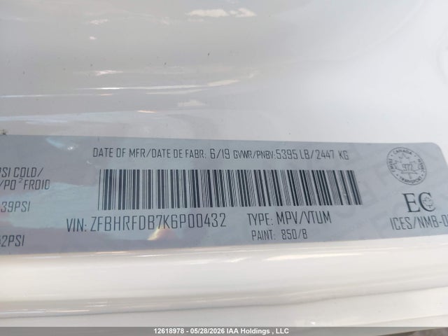 Aukcja sprzedaży 2019 Ram Promaster City Slt, vin: ZFBHRFDB7K6P00432, numer aukcji: 12618978