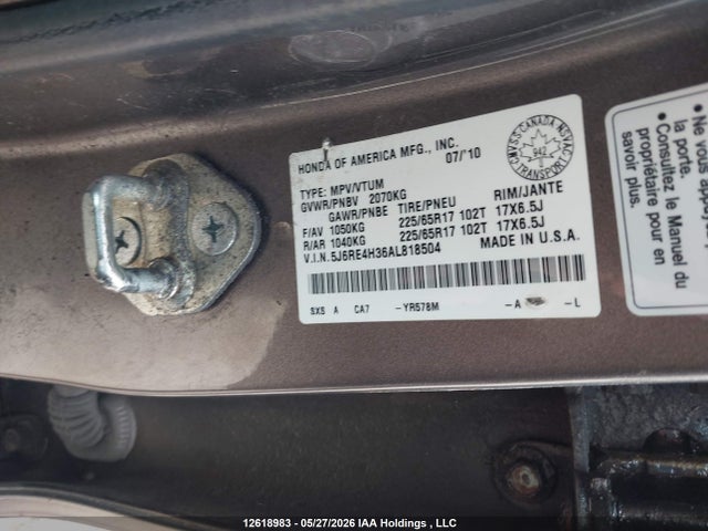 Продажа на аукционе авто 2010 Honda Cr-v Lx, vin: 5J6RE4H36AL818504, номер лота: 12618983