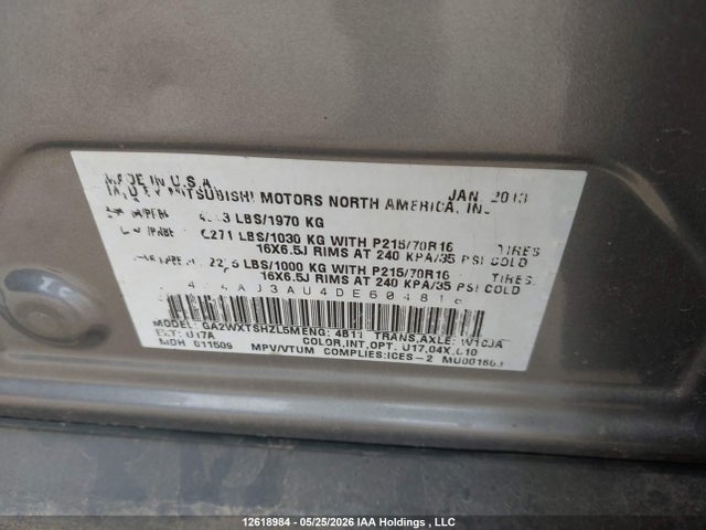 2013 Mitsubishi Rvr Se მანქანა იყიდება აუქციონზე, vin: 4A4AJ3AU4DE604818, აუქციონის ნომერი: 12618984