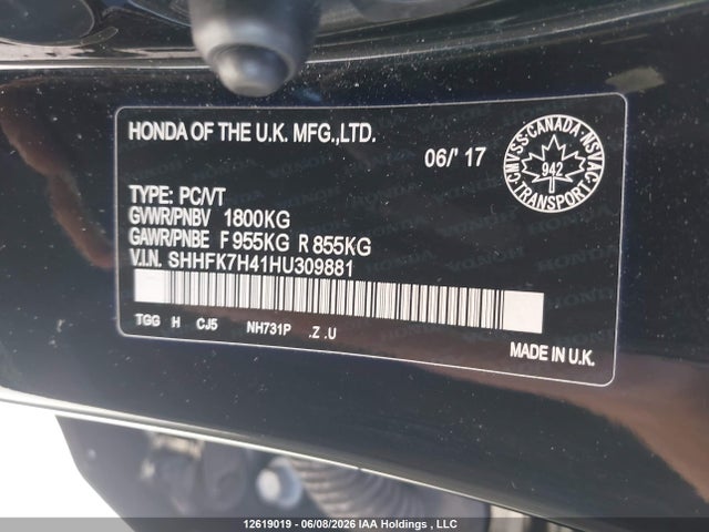 Aukcja sprzedaży 2017 Honda Civic Sport, vin: SHHFK7H41HU309881, numer aukcji: 12619019