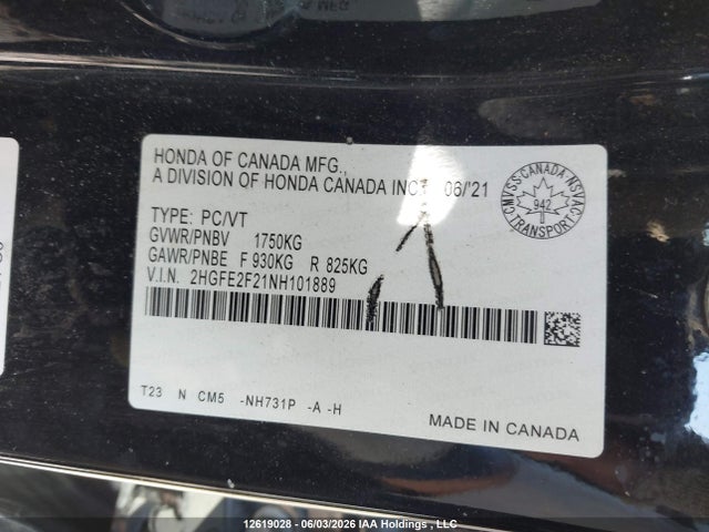 2022 Honda Civic Lx მანქანა იყიდება აუქციონზე, vin: 2HGFE2F21NH101889, აუქციონის ნომერი: 12619028