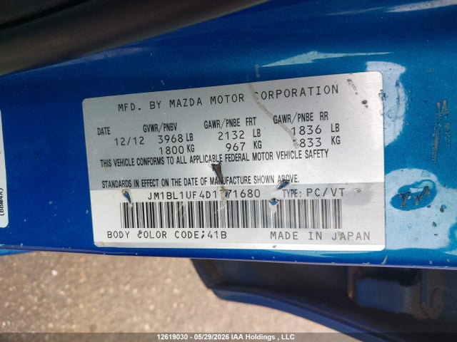 2013 Mazda 3 I მანქანა იყიდება აუქციონზე, vin: JM1BL1UF4D1771680, აუქციონის ნომერი: 12619030