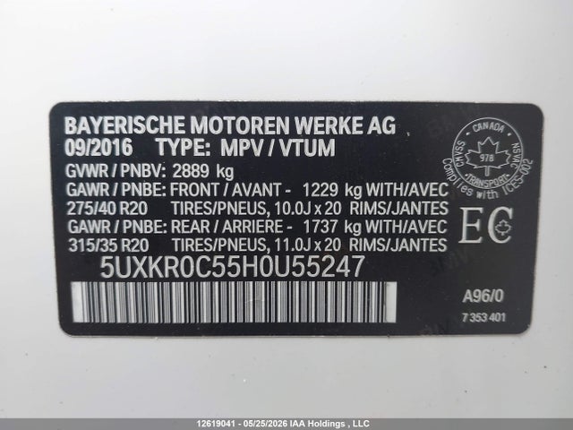 Aukcja sprzedaży 2017 Bmw X5 Xdrive35i, vin: 5UXKR0C55H0U55247, numer aukcji: 12619041