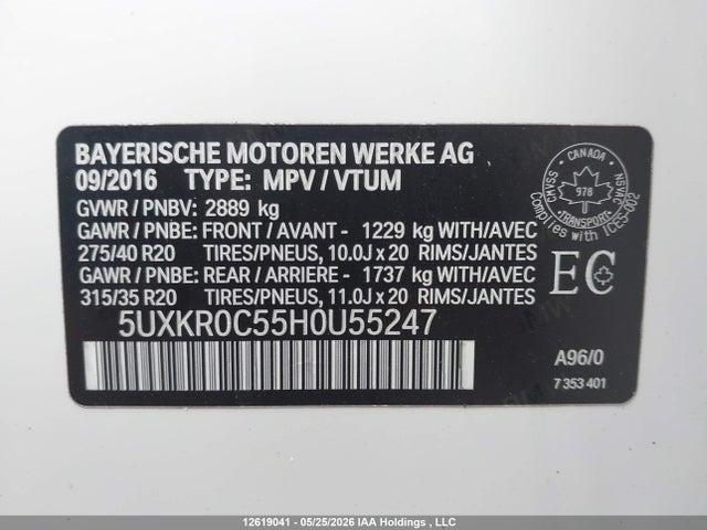 Aukcja sprzedaży 2017 Bmw X5 Xdrive35i, vin: 5UXKR0C55H0U55247, numer aukcji: 12619041