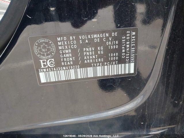 Продажа на аукционе авто 2016 Volkswagen Jetta Gli/gli Autobahn, vin: 3VW4S7AJ3GM419220, номер лота: 12619046
