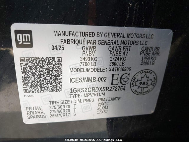 Aukcja sprzedaży 2025 Gmc Yukon Xl Elevation 4wd, vin: 1GKS2GRDXSR272754, numer aukcji: 12619049