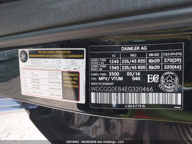 WDCGG0EB4EG320466 Mercedes-Benz Glk 250 Bluetec