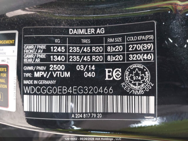 WDCGG0EB4EG320466 Mercedes-Benz Glk 250 Bluetec